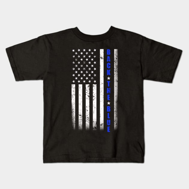 Back the Blue Thin Blue Line American Flag Police Support Kids T-Shirt by DUC3a7